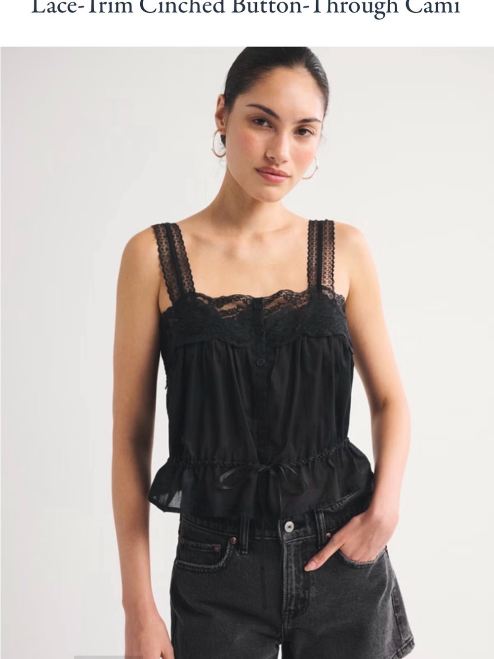 Abercrombie and Fitch Lace-Trim Cinched Button-Through Cami - Black